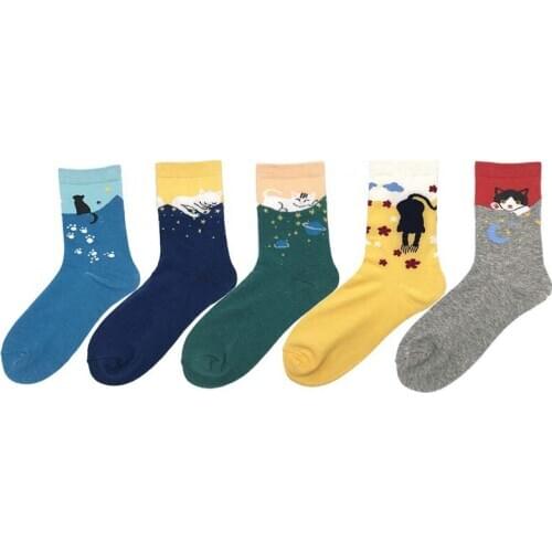 Cotton Short Socks Multicolor Cute Cat Harajuku Animal Design WomenS Casual Comfortable Cotton Crew Socks Christmas Sock Free