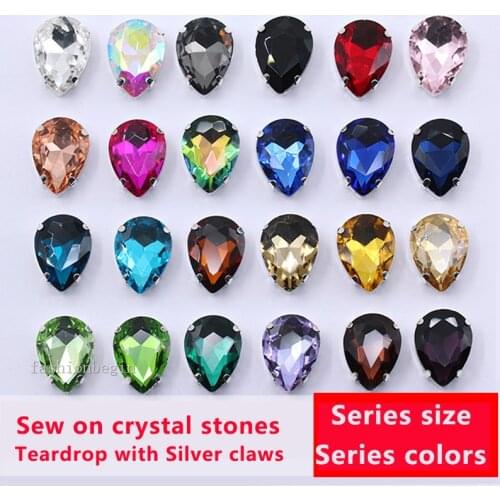 All-size Teardrop 24-Color sewing glass stone sew on crystal rhinestone diamante Gem clothes accessories jewelry making supplier