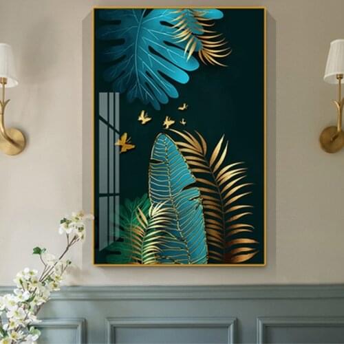 Modern Green and Gold Chinese Style Painting Canvas Art Posters Waterproof Canvas Prints Wall Art Home Decor Waterproof