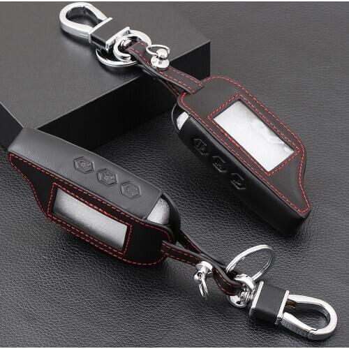 Leather Remote Control Keychain Key 3 Buttons For Starline B9 B6 A91 A61 LCD Key Case 2 Way Car Alarm Key Cover