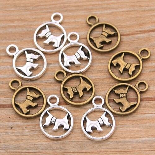 20PCS 13X18mm 2 Color Animal Dog Charms Round Pendant Jewelry Metal Alloy DIY Necklace Bracelet Earrings Handwork Marking