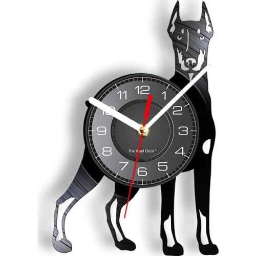 Dobermann Puppy Laser Cut Out Vinyl Record Wall Clock Doberman Pinscher Dog Breed Home Decor Retro Album Vinyl Disk Craft Clock