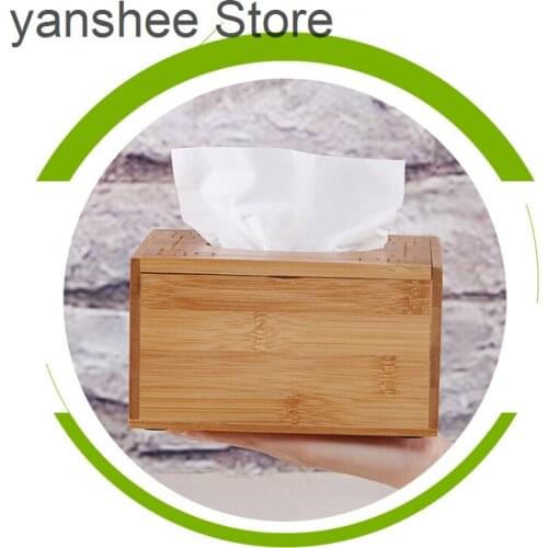 Natural square rectangular bamboo retro tissue box gift original wooden shelf storage box decorative table