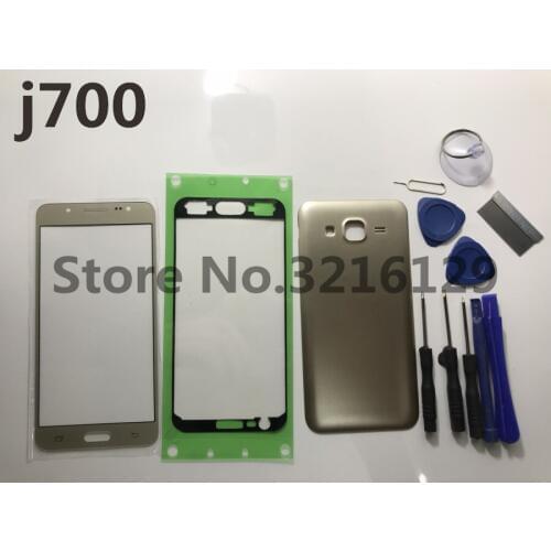 New Original For Samsung Galaxy j7 j700 j700f 2015 Back Cover Rear Battery Cover Door+Front glass lens+adhesive+tools