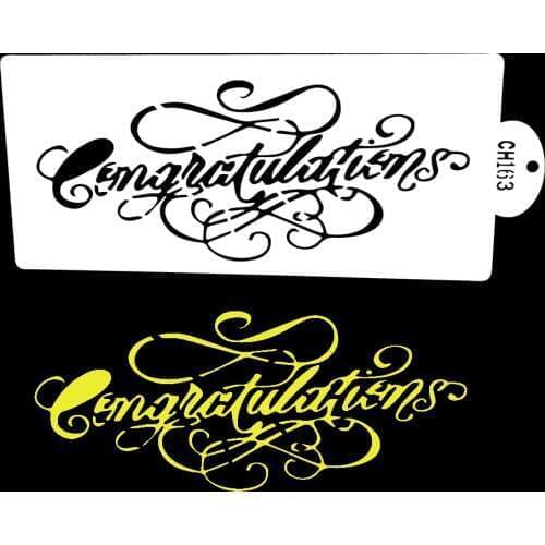 Congratulate Plastic Cake Foam Spray Template Barista Stencils Sugarcraft Decoration Mould Baking Tool