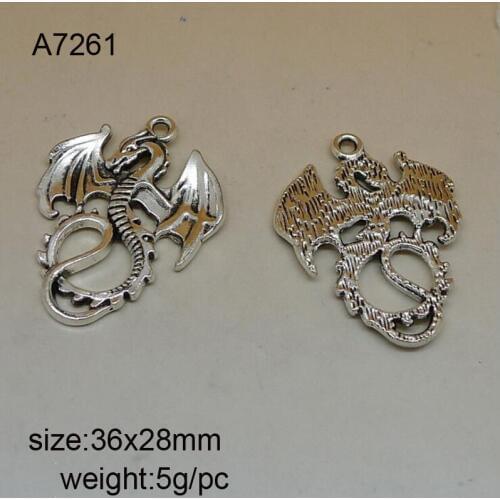 25pcs/lot 36x28mm Antique Silver Zinc Alloy Charms Dragon Pendants Jewelry Findings