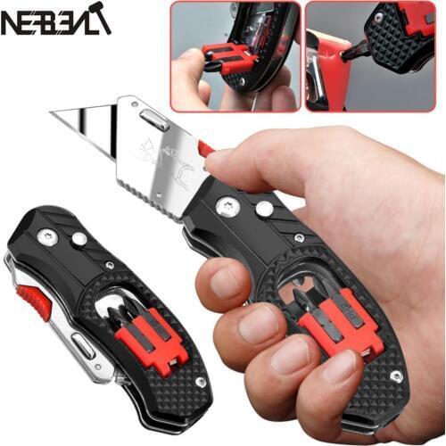 Professional Electrician Folding Utility Knife Stainless Steel 4 In 1 Multifunction With Screwdriver Bit Set Easy Carry