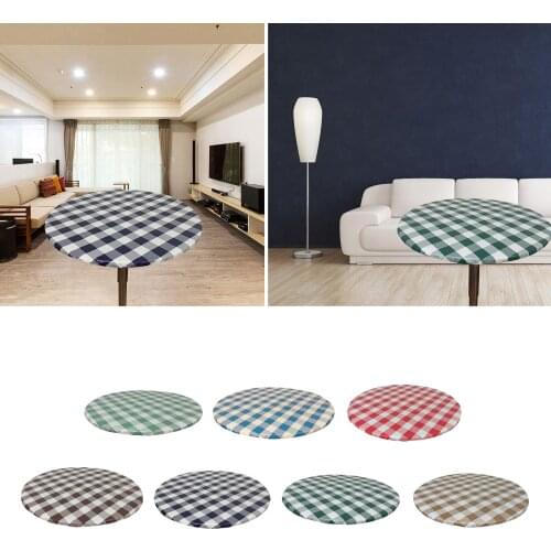 Simple Plaid Table Cover Oil-proof Stain-proof Fitted Stretch Elastic Edged Tablecloth Non-slip Easy Care for Outdoor