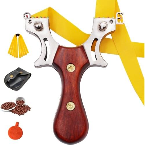 2021 High Quality Stainless Steel + Solid Wood Handle Slingshot Powerful Flat Leather Outdoor Game Hunting Shooting Sports Toy