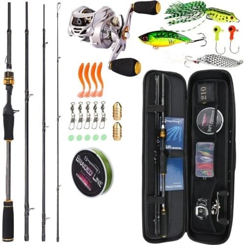 Sougayilang 1.8-2.4m Fishing Rod Reel Combo 4 Sections Carbon Fiber Casting Rod/Baitcasting Reel Freshwater Saltwater Lure Set