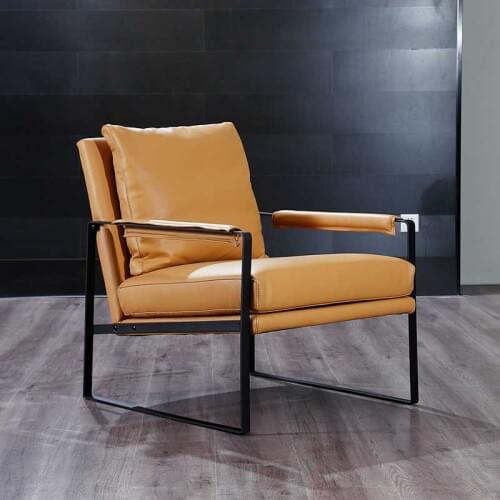 Modern Simple Leather Steel Frame Leisure Living Room Hotel Guest Room Furniture Hotel Armchair