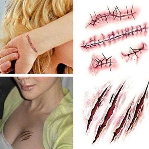 10PCS/LOT Halloween Zombie Scars Tattoos With Fake Scab Bloody Banquet Makeup Party Decorations Wound Scary Blood Injury Sticker