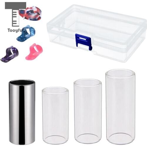 Tooyful 3Pcs Glass Slide +1 Pc Stainless Steel Slide + 4 Pcs Guitar Finger Picks +1 Pc Box for Guitar