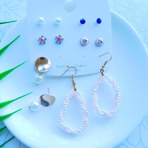 Vintage Handmade Double Color Pear Drop Earrings for Women Fashion Geometric Crystal Flower Stud Earrings 2021 New Jewelry Set