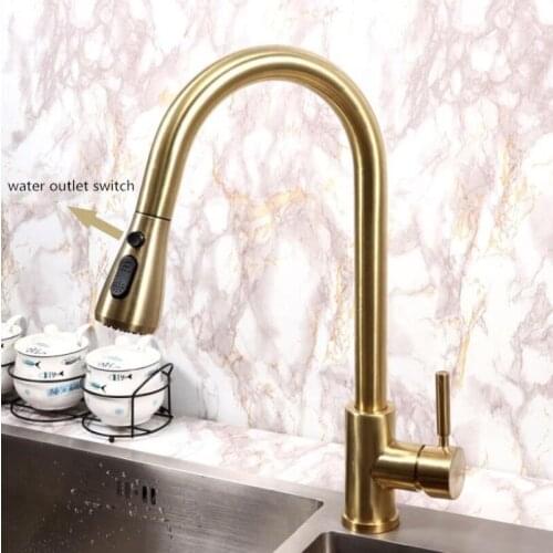Vidric Pull Out Kitchen Faucet Brush gold Stainless Steel Kitchen Sink Mixer Tap 360 degree rotation Pull Out Kitchen taps Kitch