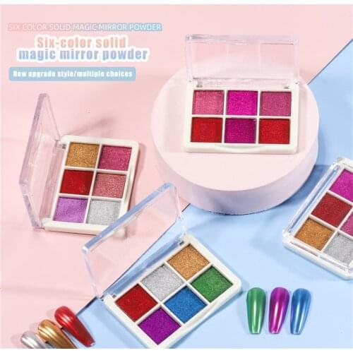 6 Colors Mirror Nail Glitter Powder Nail Solid Pigment Palette Aurora Powder Nail Art Decoration Metallic Dust For Manicure Art