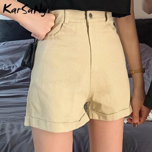 KarSaNy High Waist Denim Shorts For Women Summer 2021 Pink Cotton Short Jeans Wide Leg Casual Womens Shorts Jeans Plus Size