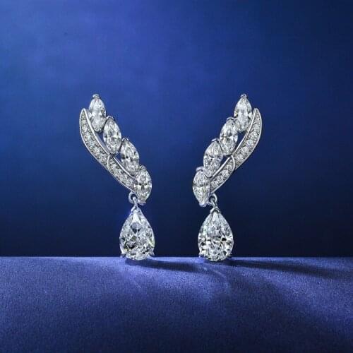 Luxury 100% 925 Silver Color 16*32mm Drop Earrings For Women Sparkling 7*10mm High Carbon Diamond Female Earring Party Jewelry