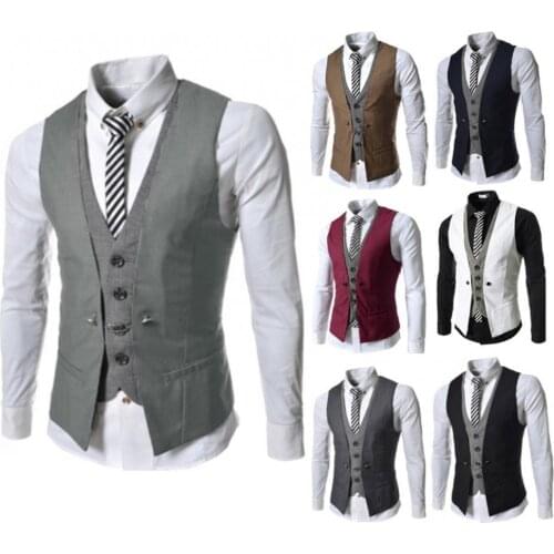 Solid Color Vest Men Dress Suit Vest Single-breasted Slim Waistcoat Men Wedding Dress Suit Vest chaleco hombre weste herren