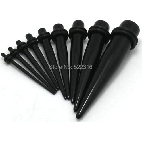 1.6mm-10mm 90pcs acrylic black straight ear tapers kits 2 black o rings plug gauges expander wholesale body piercing jewelry