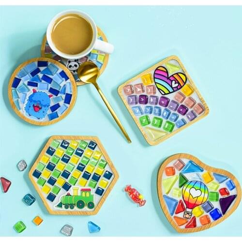 1set Glass Mosaic Tiles for DIY Handmade Hobbies Bamboo Coaster Handmade Creative for Children Puzzle Mosaic Material
