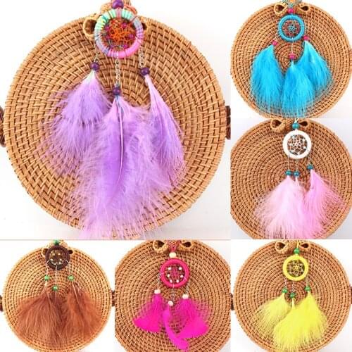 1Pc Vintage Dreamcatcher Colourful Feathers With Wood Beads Car Gift Keychain Dream Catcher Key Rings Women Jewelry