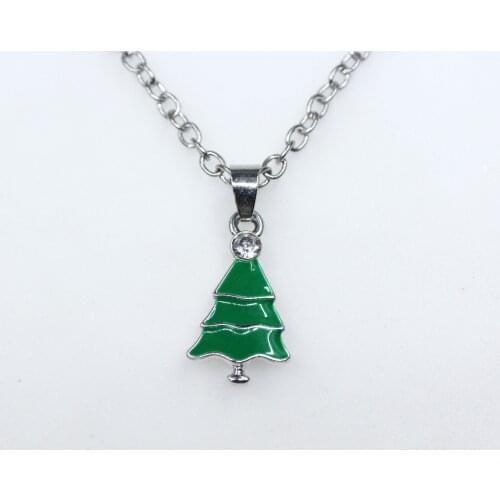 10pcs/lot Christmas Necklace Tree Gift Pendant for Women Men Christmas Tree Jewelry with Stainless Steel Chain