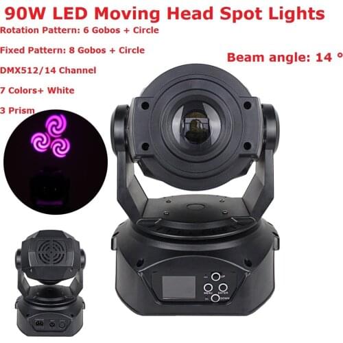 2 Unit 90W LED Moving Head Lights 3 Facet Prism Spot Lights With 7 Rotating Gobos and 9 Fixed Gobos 14 Degree Beam angle
