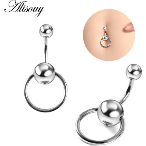 Alisouy 1 PC 14G Surgical Stainless Steel Navel Rings Steel Ball Sexy Belly Button Ring Body piercing Jewelry 6/8/10mm length