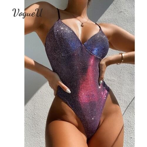 Shiny One Piece Swimsuit Women Swimwear Sexy V Neck Swimming Suit Female Bikini Bodysuit Beach Bathing Suits Swim 2021 Summer