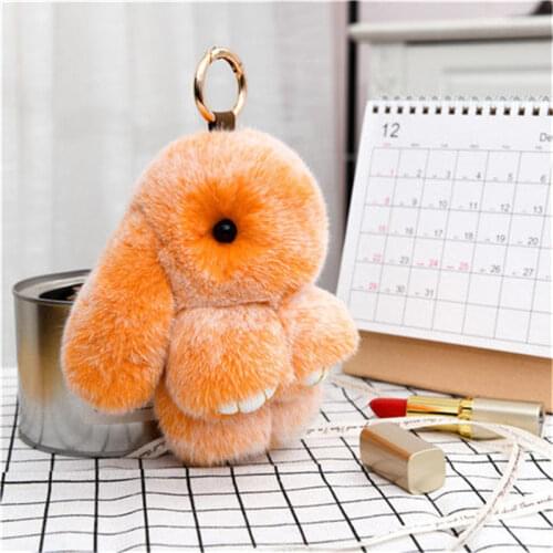 Hot 14cm Cute Pluff Bunny Keychain Rabbit Fur Key Chains For Women Bag Toys Doll Fluffy Pom Pom Lovely Pompom Keyring