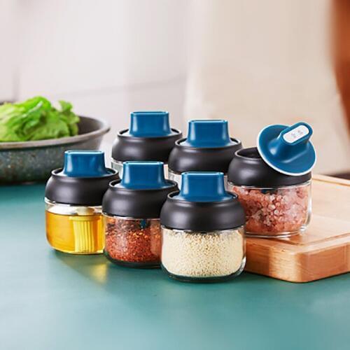 Household 280ml Kitchen Glass Seasoning Bottle Salt Storage Box Sugar Container Sugar Jar Transparent With Spoon Kitchen Supplie