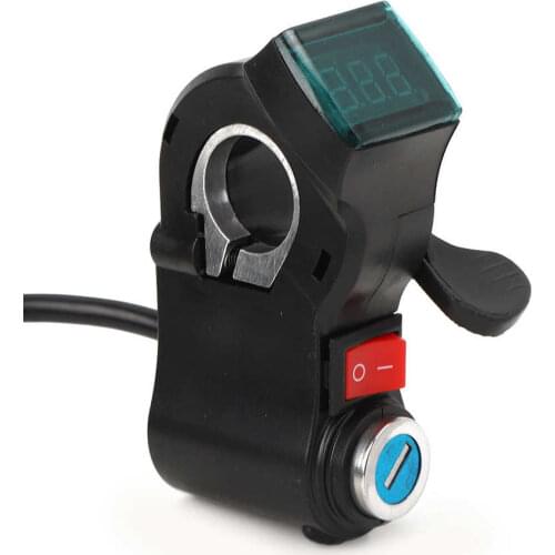 Electric Bicycle Handlebar Throttle Accelerator Grip E-bike Scooter Thumb Throttle with Key Lock On/Off Switch LCD Display