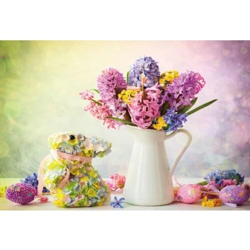 Happy Easter Backdrop Hyacinth Flower Egg Photography Background Family Party Decor Photo Booth Studio Prop