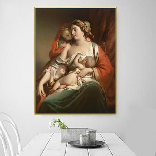 Citon Friedrich von Amerling《Mother and children》Canvas Oil Painting Artwork Poster Picture Modern Wall Decor Home Decoration