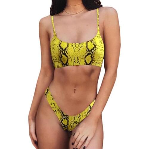 Summer Women Bikini Suit Spaghetti Straps Push Up Bra Briefs Leopard Snakeskin Bathing Suit Swimwear Set Beach Wear Swimsuit