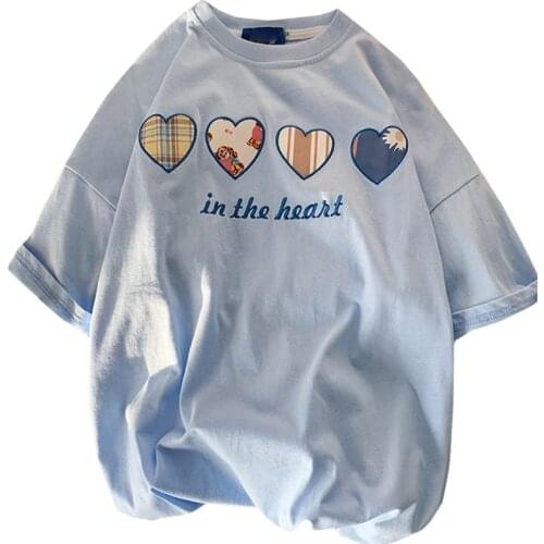 Summer Cotton Casual Women T Shirt Embroidered Letters In The Heant Patch Love Hearts Tees High Quality Plus Size Tops Female