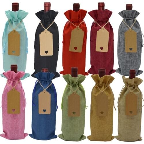 Linen drawstring pocket, linen wine bag + tag set, wine bottle bag, wine blind tasting bag