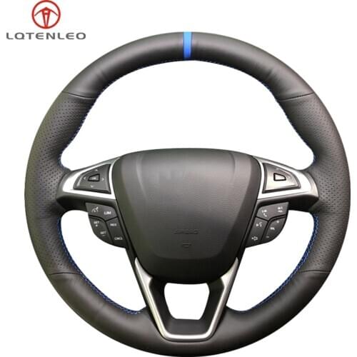 LQTENLEO Black Artificial Leather Steering Wheel Cover For Ford Mondeo Fusion EDGE 2013-2020 Galaxy 2016-2020 S-Max 2012-2020