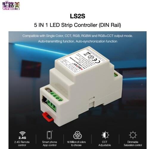 LS2S 5 IN 1 LED Strip Controller (DIN Rail) Super Compatibility 2.4GHz RF Remote / Smartphone APP Control MiBOXER Mi-Light