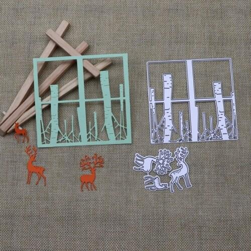 Metal Cutting Dies Square Frame Woods Deer Scrapbooking Craft Stencil Album Paper Make Template Decor Design New Arrival 2021