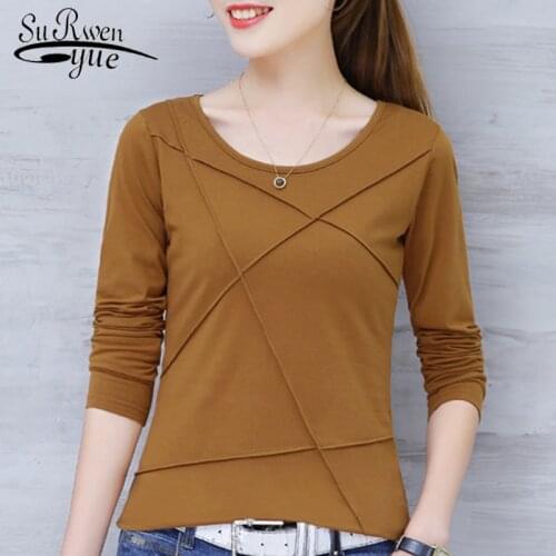 Fashion Women T Shirt 2021 Spring Womens Clothing Long Sleeve Women Shirts Plus Size Tops O-neck Women Cotton T-shirt 2296 50