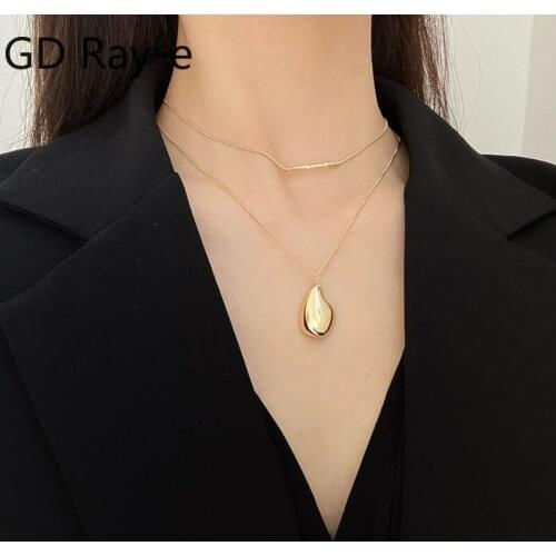 New Fashion Clean Simple Chic Delicate Teardrop 2 Pack Short Necklace 2393