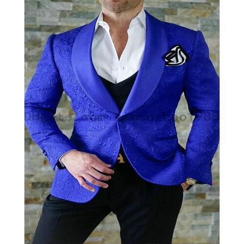 Blue Shawl Lapel Men Wedding Suits Groomsmen One Button Groom Tuxedos Mens Tuxedo Wedding/Prom Suits