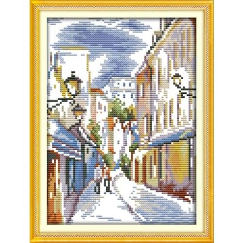 The beautiful street view cross stitch kit lanscape garden 14ct 11ct count printed canvas stitching embroidery handmade