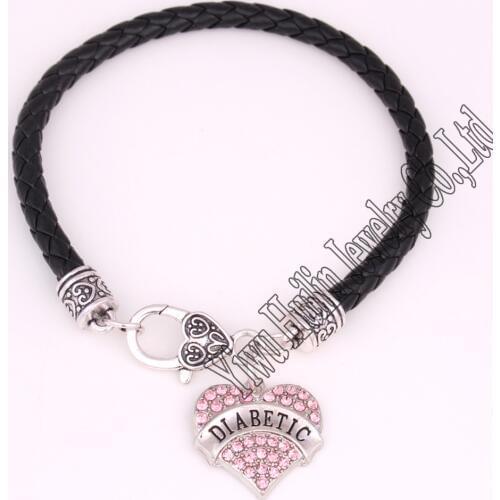 New Arrival zinc studded with sparkling crystal DIABETIC charm bracelet