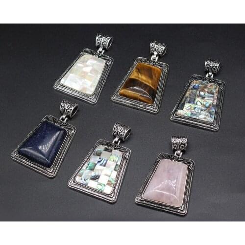 New Style Natural Stone Alloy Pendant Lace Trapezoid Semi-Precious For Jewelry Making DIY Necklace Bracelet Accessory