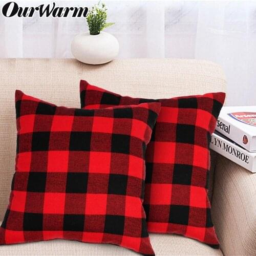 OurWarm Plaid Cloth Pillowcase Square Pillow Cover 45*45cm Home Sofa Supplies Cotton Buffalo Decorative Pillow Covers