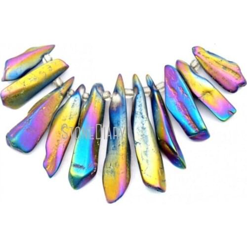 H-PPB01 10sets/lot Mystic Titanium Quartz Point Pendant Bead Set