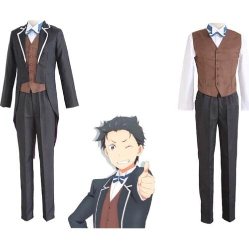 Re Zero kara Hajimeru Isekai Seikatsu Cosplay Costume Subaru Natsuki Swallowtail Full Set Synthetic Wigs Men Boys School Uniform